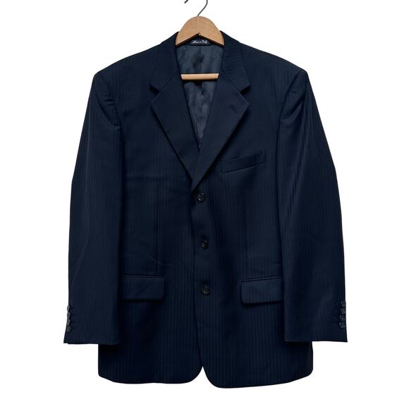 Louis Dell’Olio Men’s Blazer 42R Made in Italy 100% Wool Black Pinstripe - Picture 1 of 8